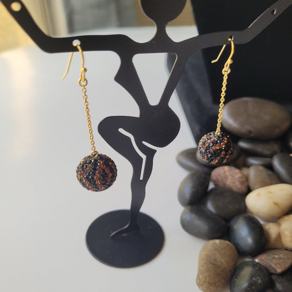 Ball Dangle Earring with Black & Brown Crystals